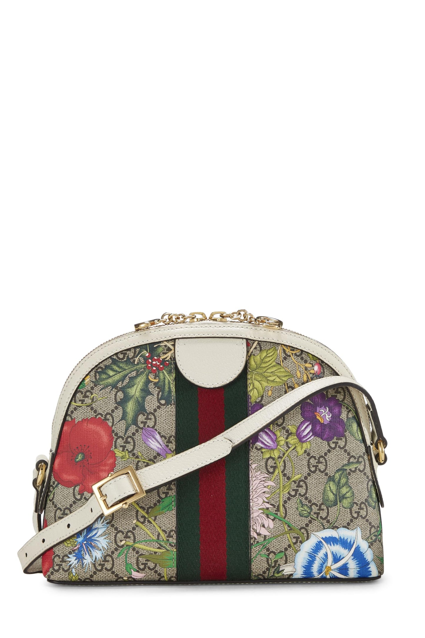 Gucci,  White Original GG Supreme Ophidia Flora Dome Shoulder Bag Small, White