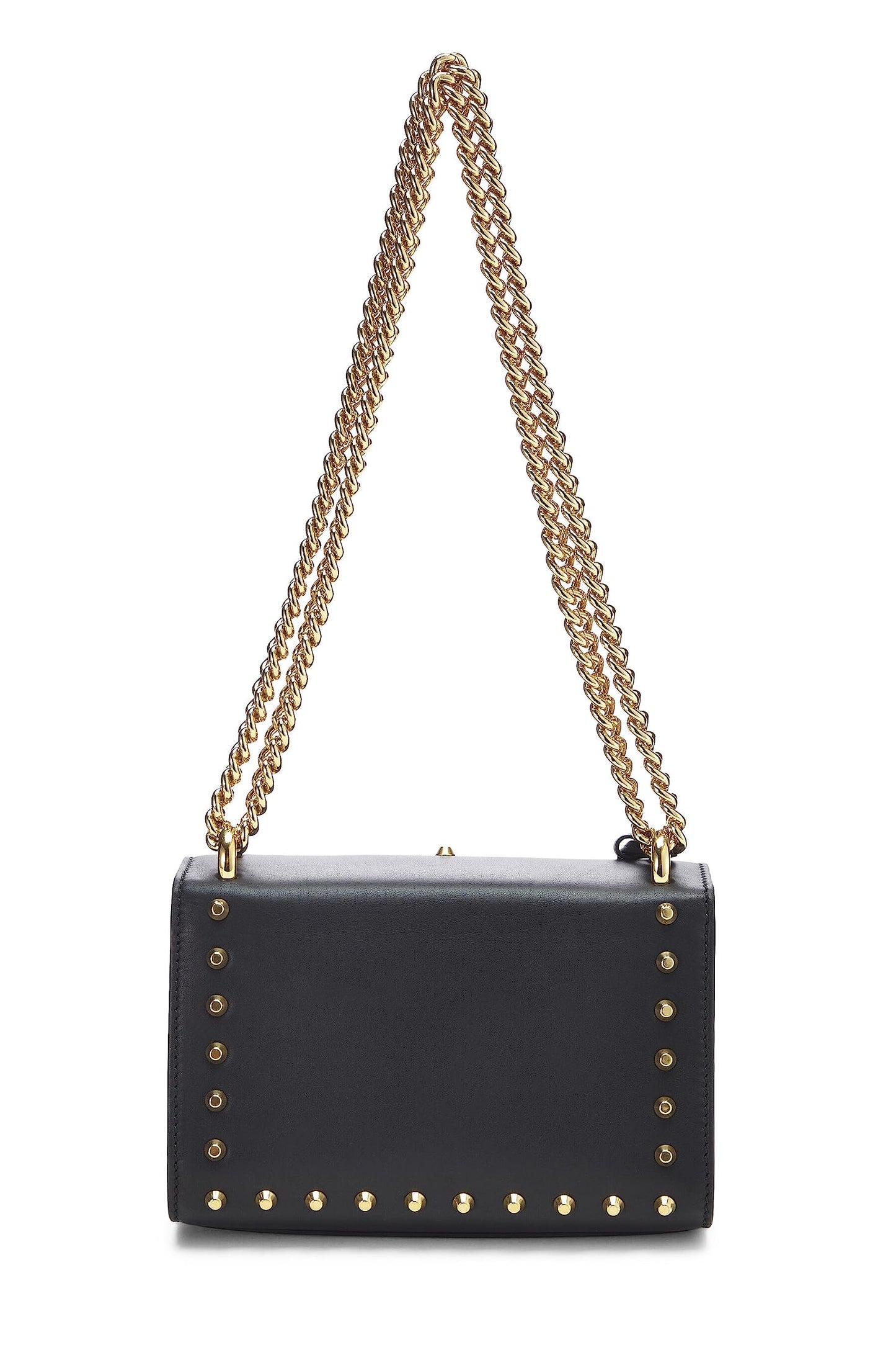 Gucci,  Black Leather Studded Padlock Shoulder Bag Small, Black