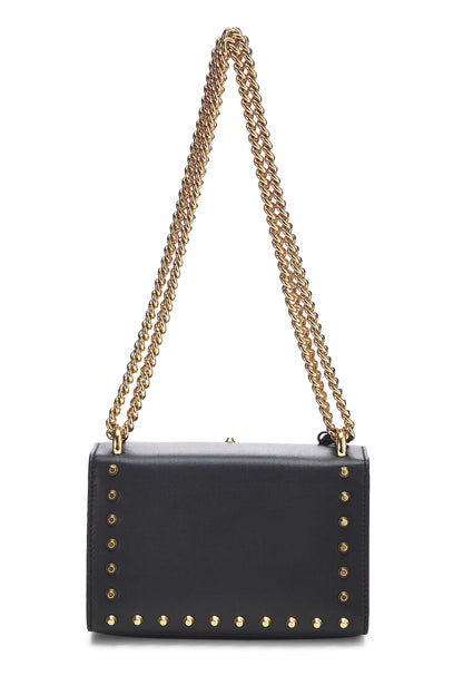 Gucci,  Black Leather Studded Padlock Shoulder Bag Small, Black