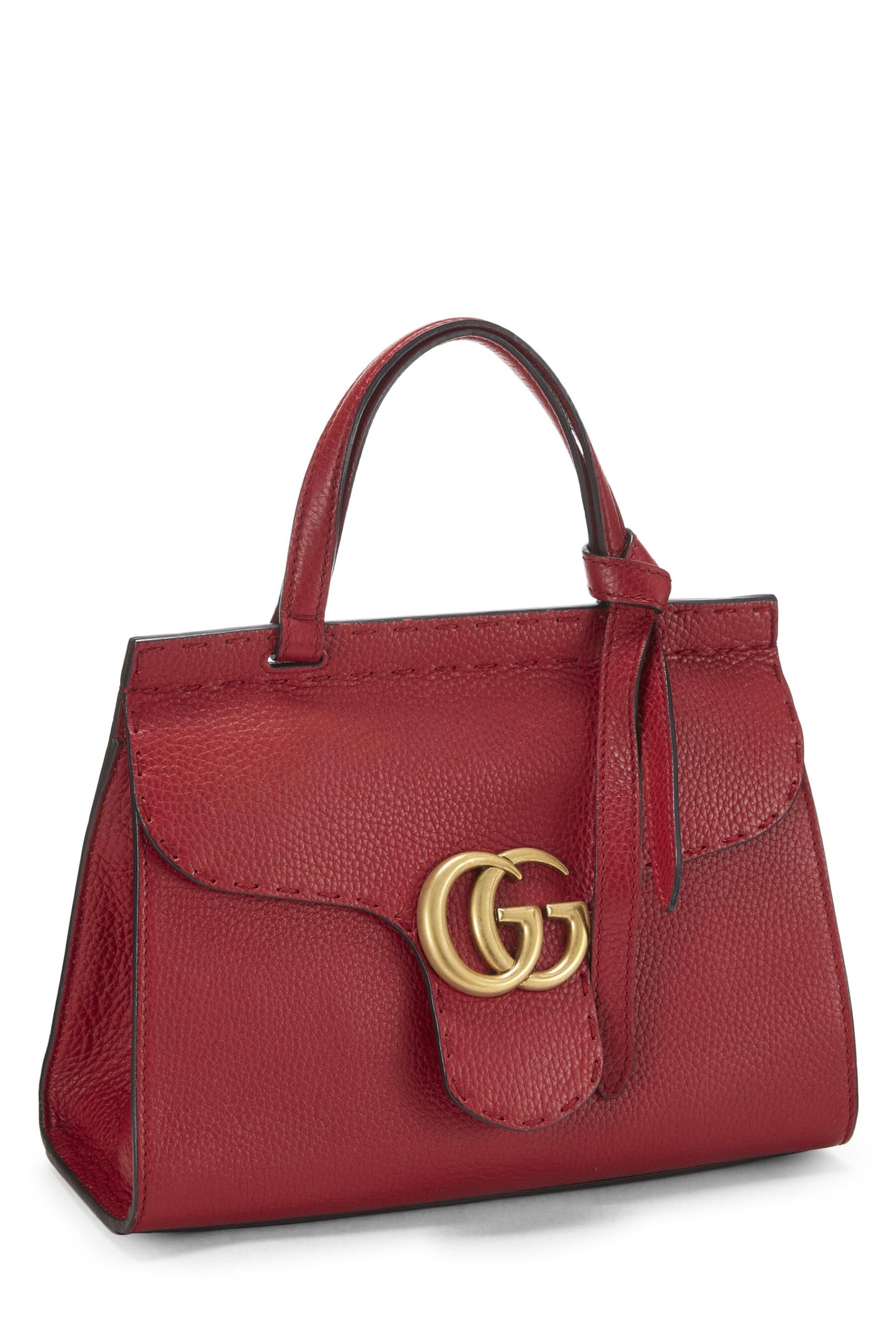 Gucci,  Red Leather GG Marmont Top Handle Flap Bag Mini, Red