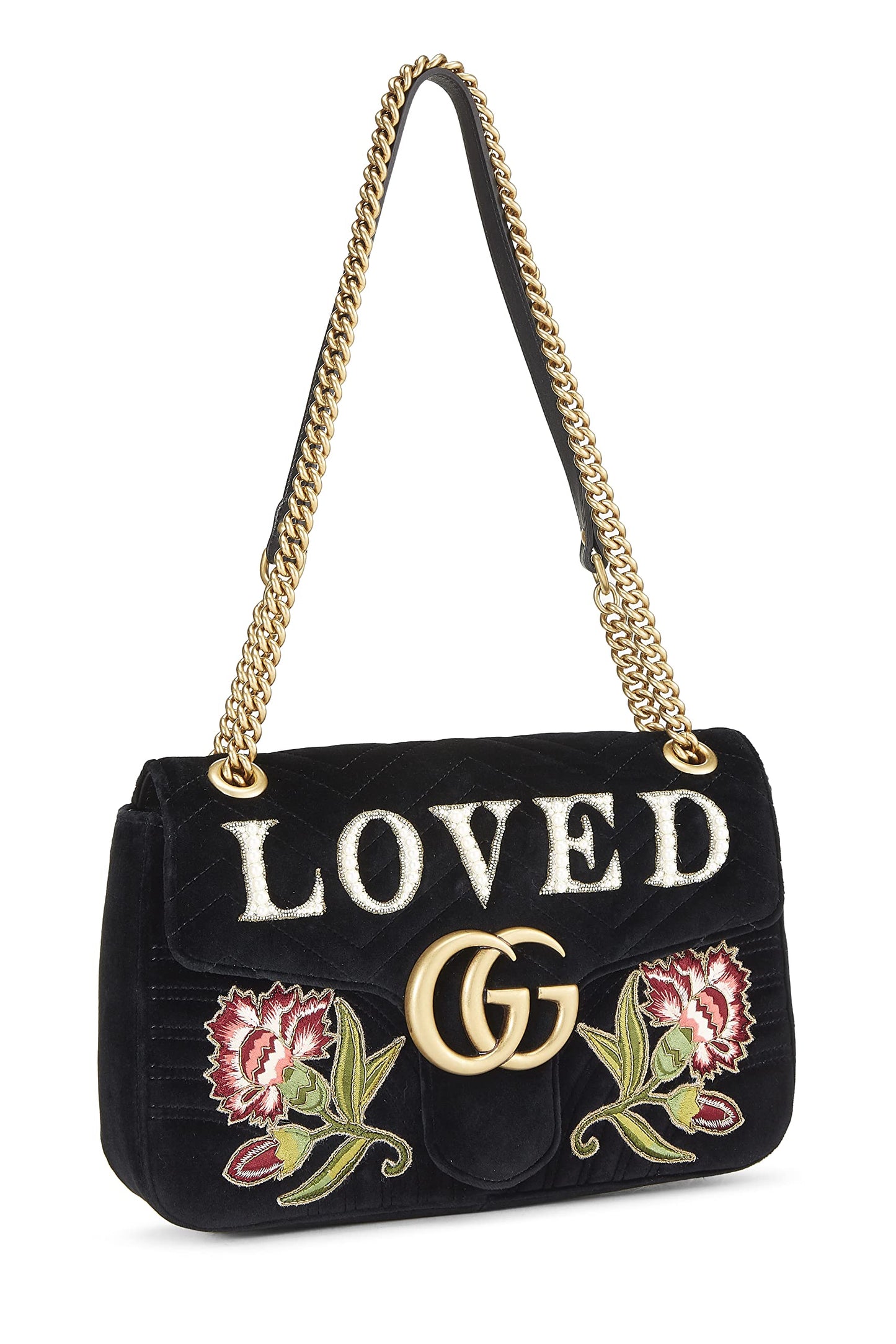 Gucci,  Black Velvet Marmont 'Loved' Shoulder Bag, Black