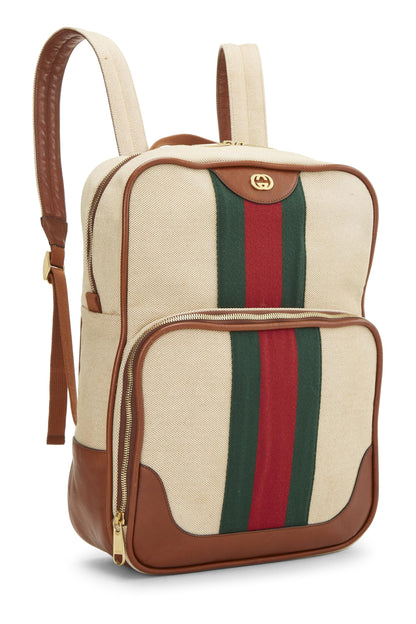 Gucci,  Beige Canvas Web Backpack, Brown