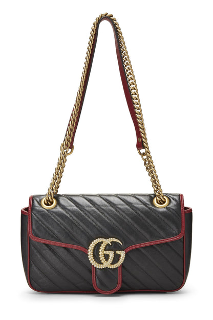 Gucci,  Black Leather Torchon Marmont Shoulder Bag Small, Black