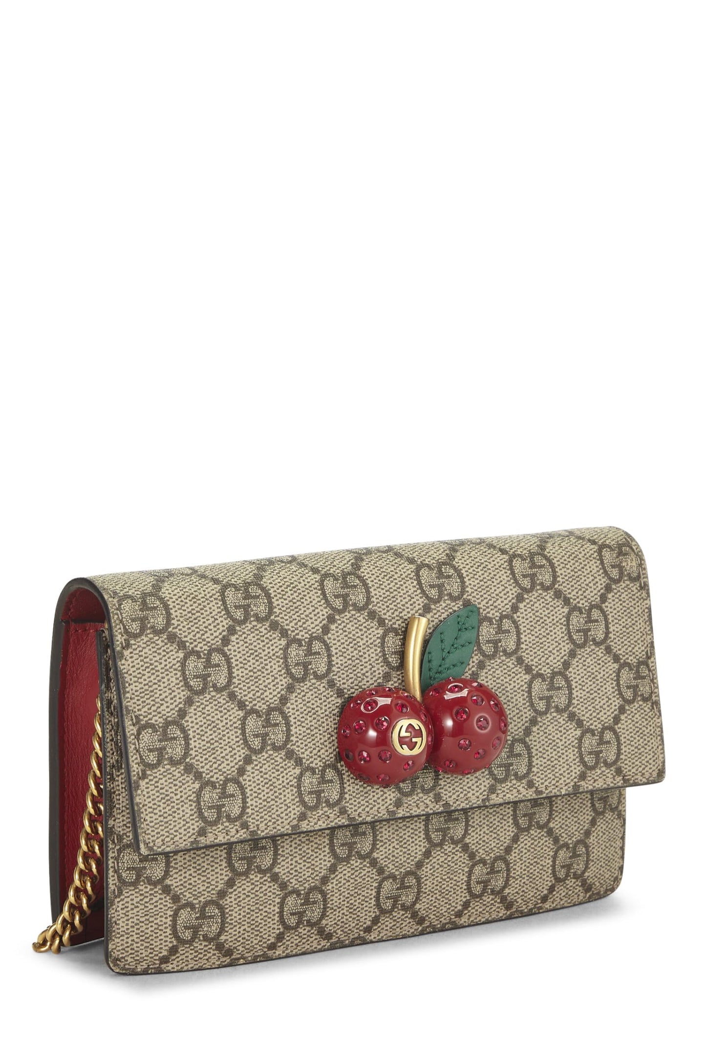 Gucci,  Red Original GG Supreme Canvas Cherry Convertible Clutch Mini, Red