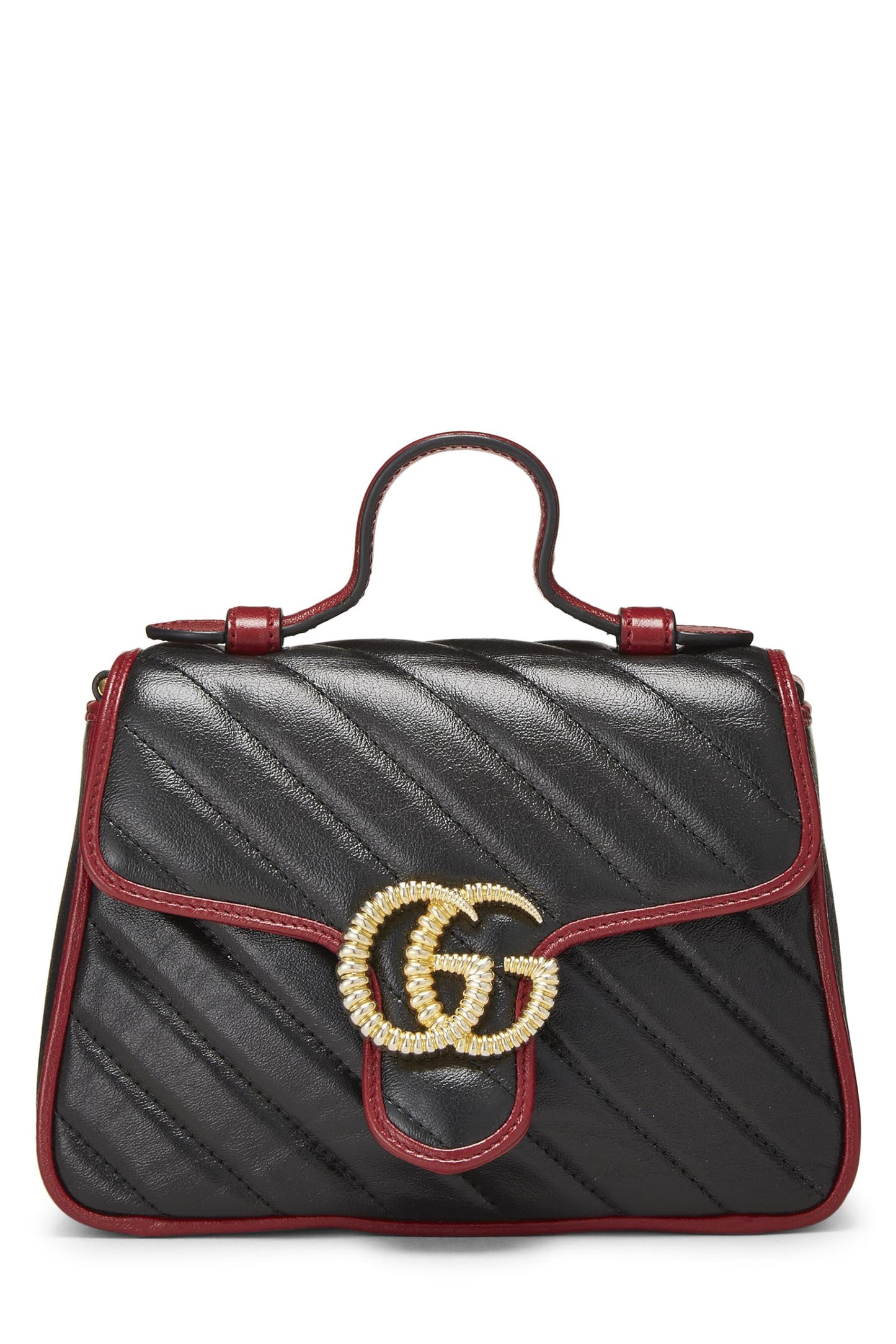 Gucci,  Black Leather Torchon GG Marmont Top Handle Bag Mini, Black