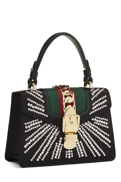 Gucci,  Black Satin & Crystal Sylvie Handbag Mini, Black