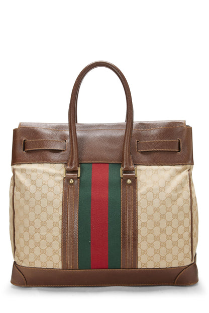 Gucci,  Brown Original GG Canvas Web Travel Tote, Brown