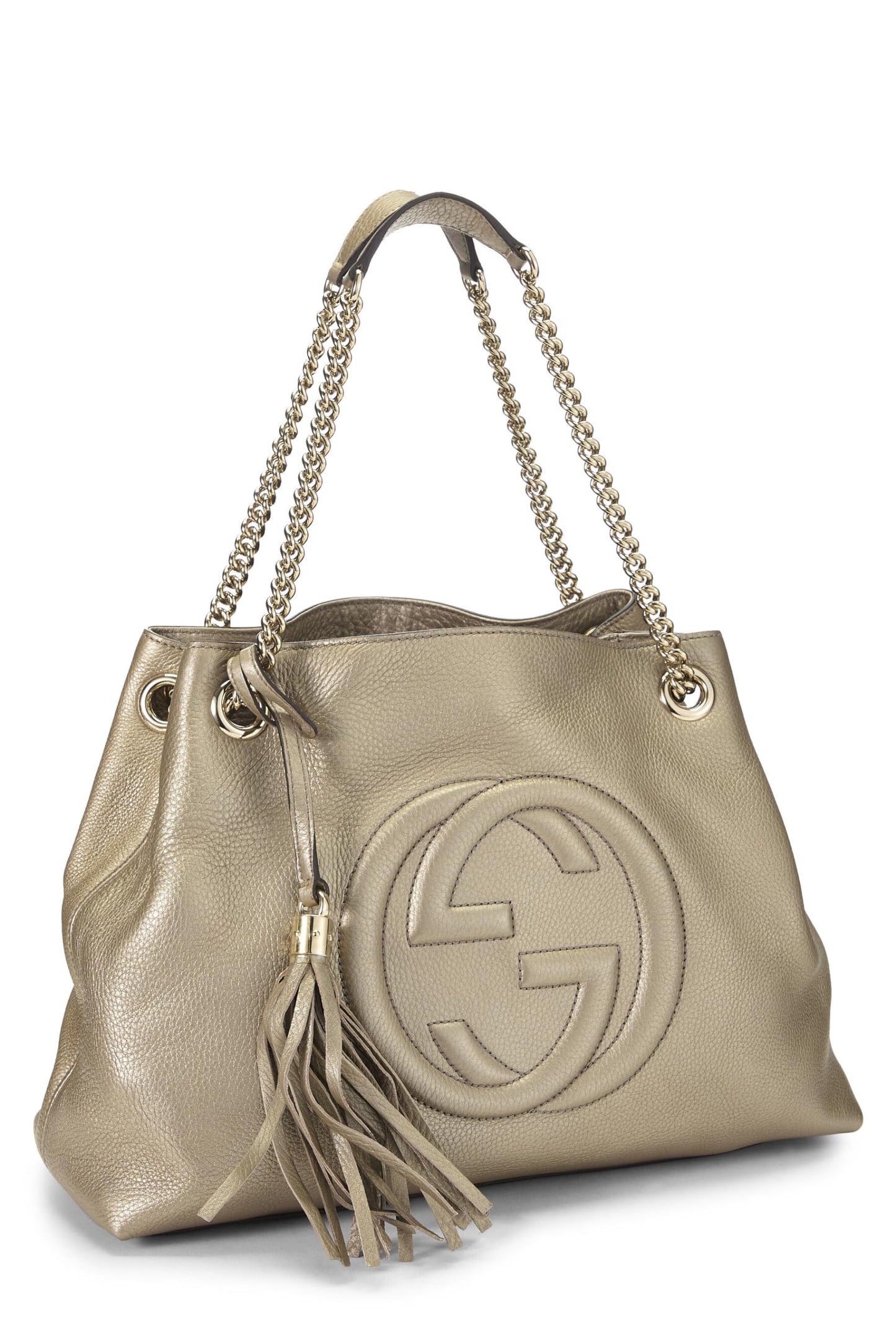 Gucci,  Gold Metallic Leather Soho Chain Tote, Gold