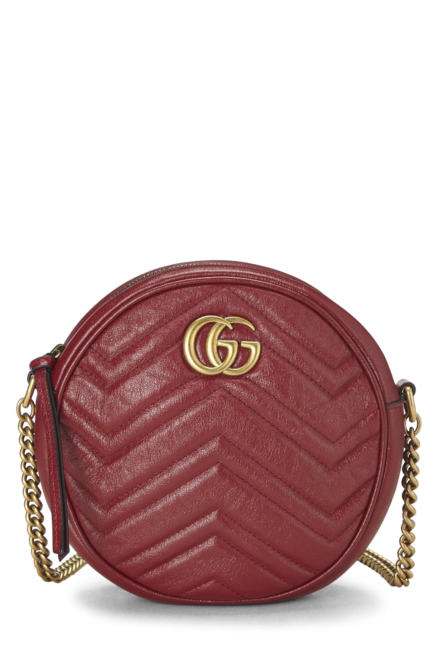 Gucci,  Red Leather GG Marmont Round Shoulder Bag Mini, Red