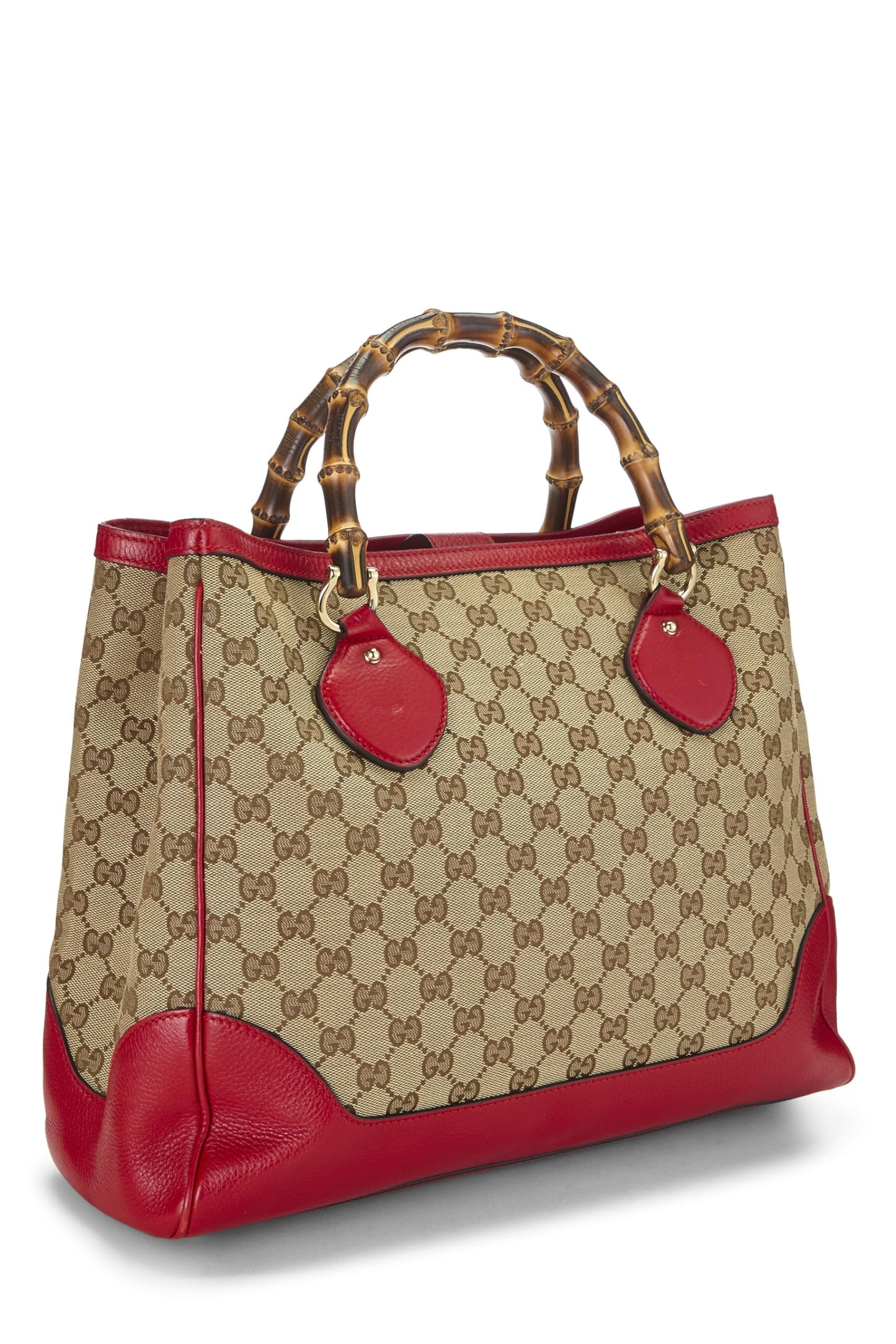 Gucci,  Red Original GG Canvas Bamboo Tote Small, Red