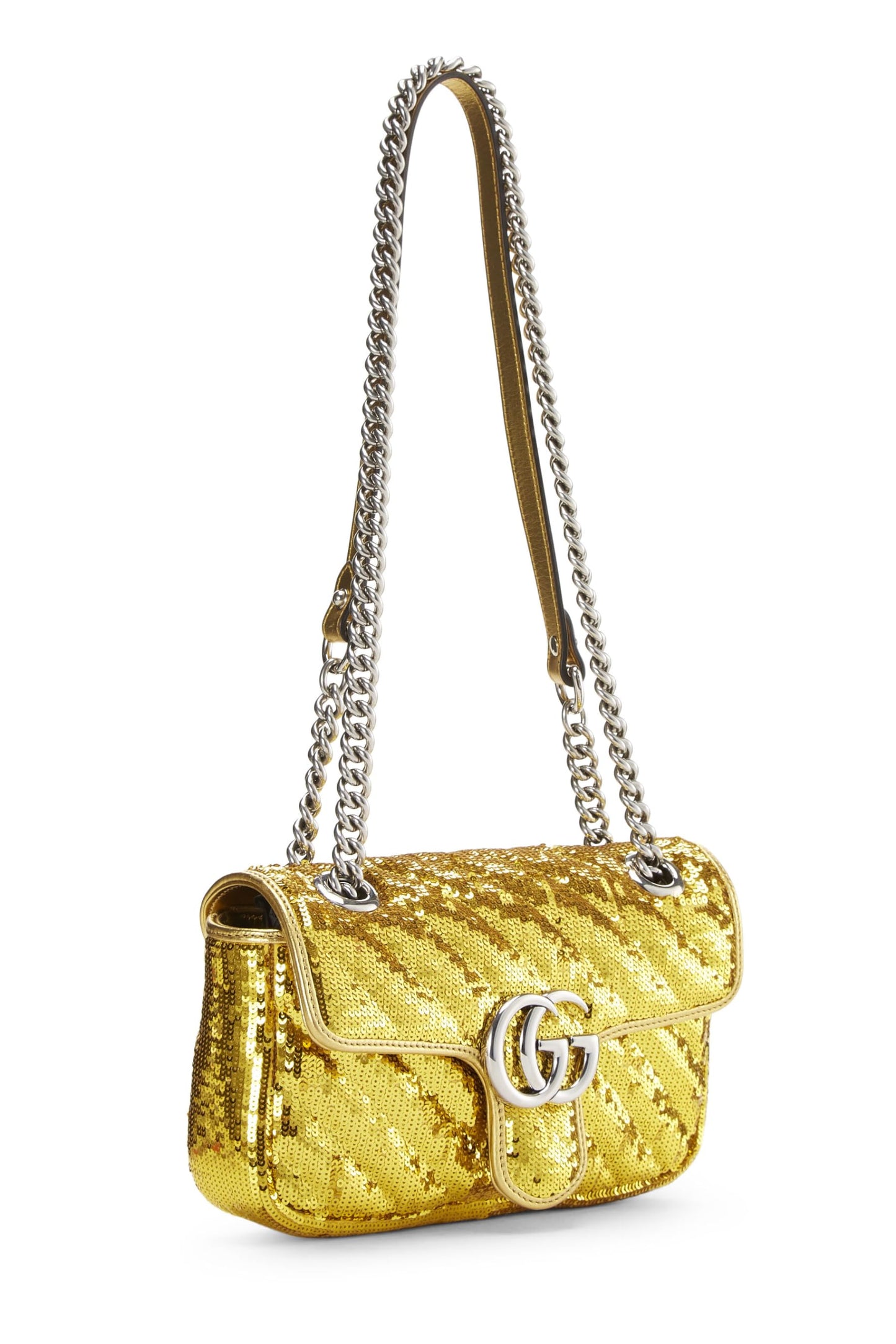 Gucci,  Gold Sequin GG Marmont Shoulder Bag, Yellow