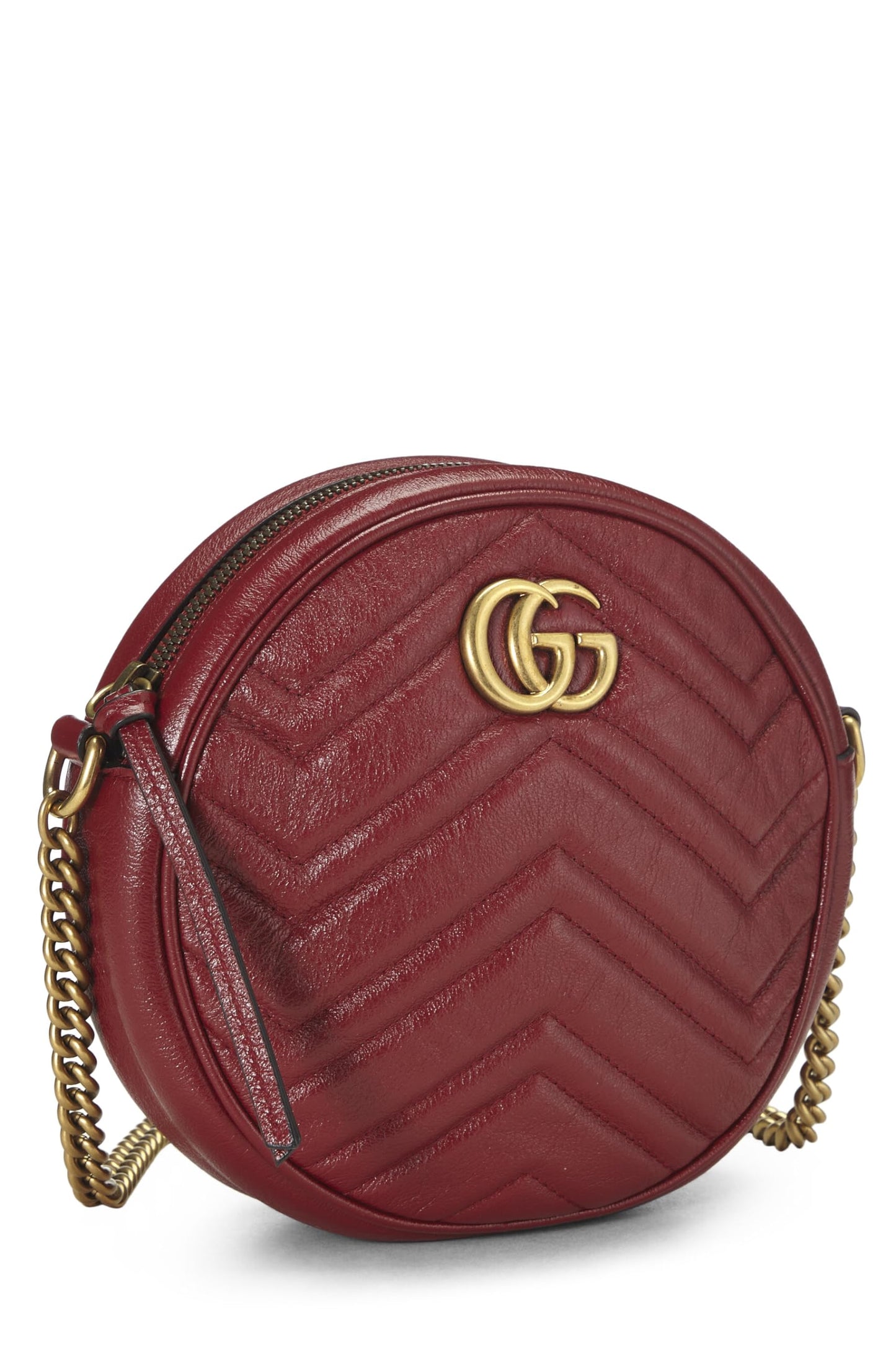 Gucci,  Red Leather GG Marmont Round Shoulder Bag Mini, Red