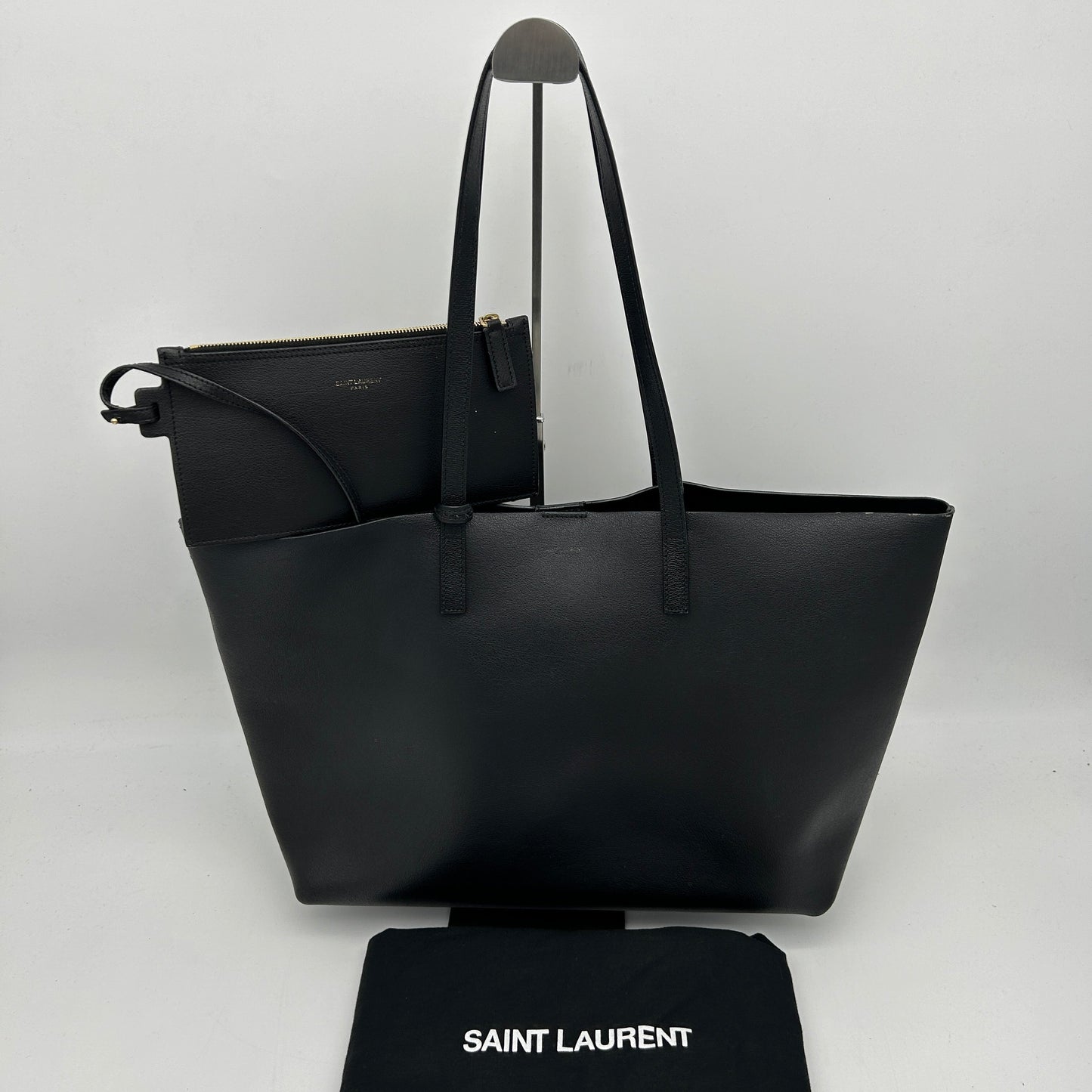 Saint Laurent YSL Black Leather Shopping Tote