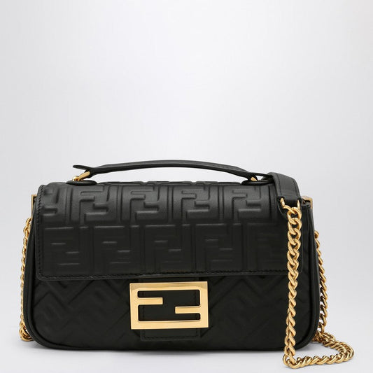 Fendi Black Chain Midi Baguette With Ff Pattern Women