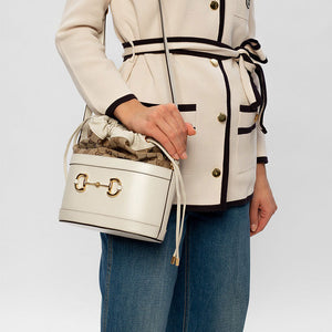 (WMNS) Gucci Horsebit 1955 Retro Gold buckle Logo Canvas Drawstring Shoulder Messenger Bag White 602118-1DBUG-9095