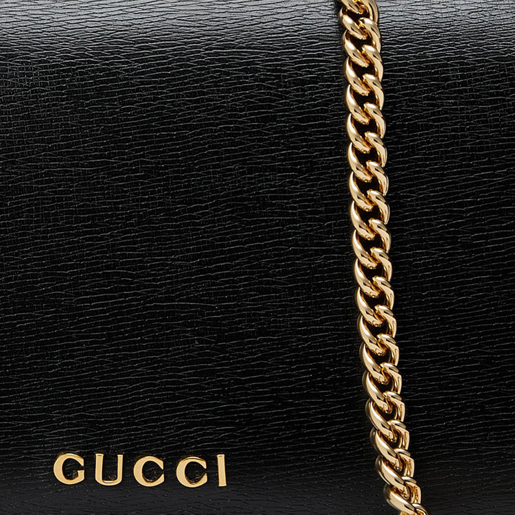 (WMNS) Gucci Chain Wallet With Gucci Script 'Black Leather' 772643-0OP0N-1000