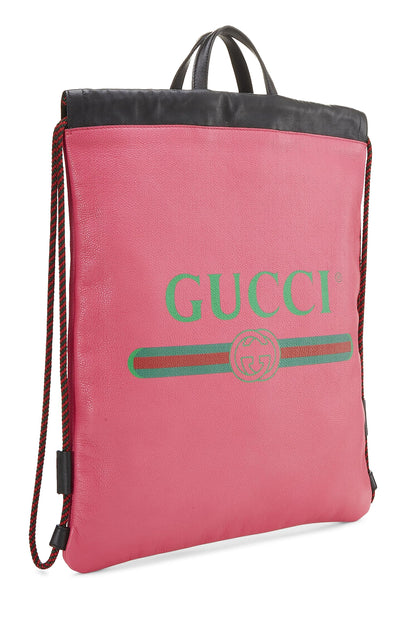 Gucci,  Pink Leather Logo Drawstring Backpack, Pink