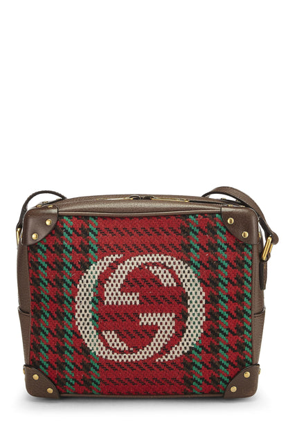 Gucci,  Multicolor Wool & Leather Houndstooth 'GG' Crossbody, Brown