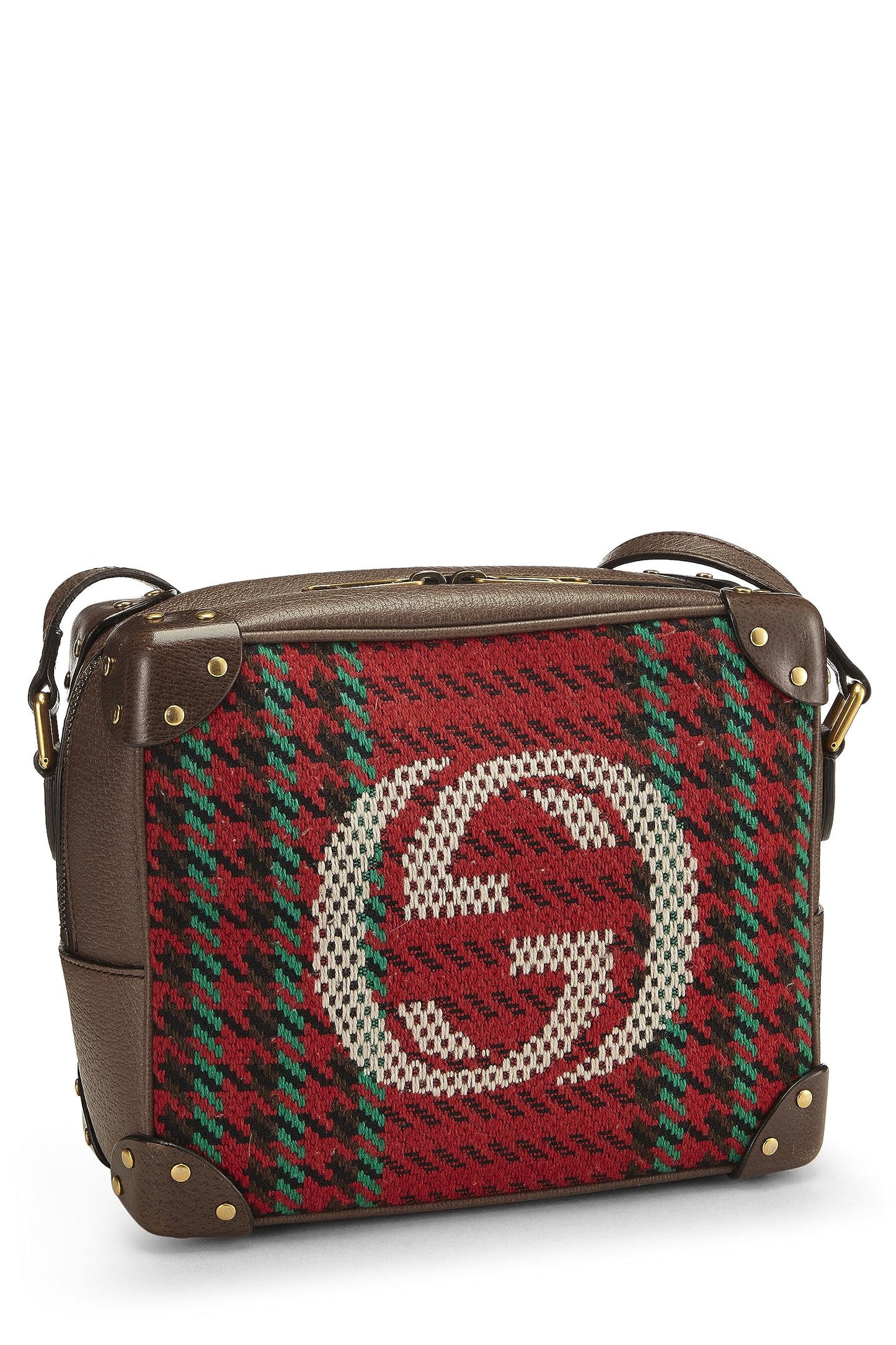 Gucci,  Multicolor Wool & Leather Houndstooth 'GG' Crossbody, Brown