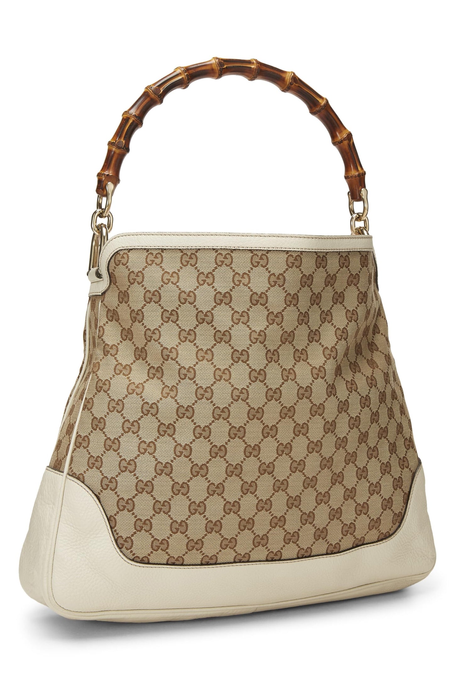 Gucci,  Cream Original GG Canvas Diana Bamboo Hobo Large, Cream