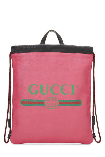 Gucci,  Pink Leather Logo Drawstring Backpack, Pink