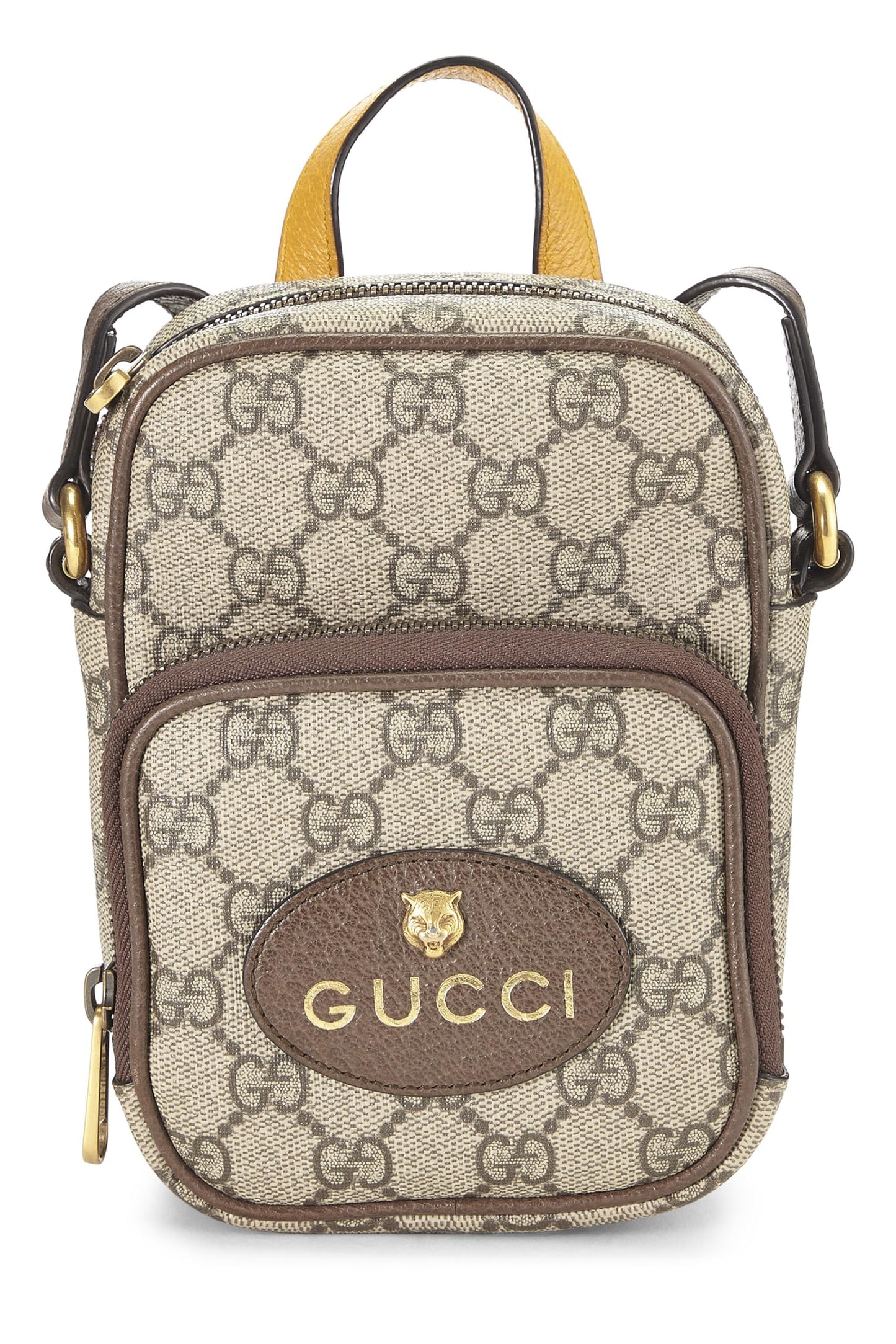 Gucci,  Brown GG Supreme Neo Vintage Double Zip Camera Bag Mini, Brown