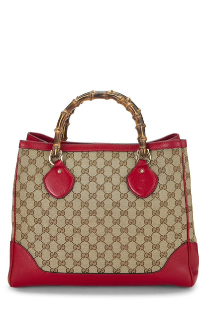 Gucci,  Red Original GG Canvas Bamboo Tote Small, Red