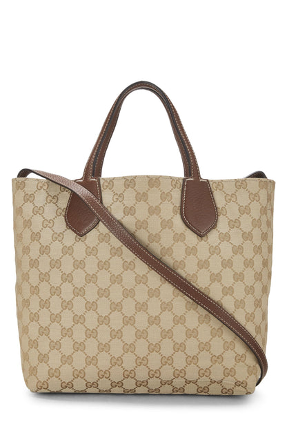 Gucci,  Original GG Canvas & Brown Leather Reversible Tote Small, Brown