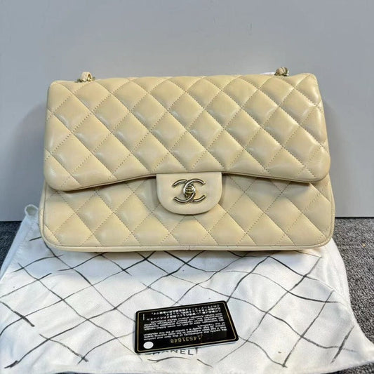 Chanel CF Jumbo White Quilted Leather Flap Bag