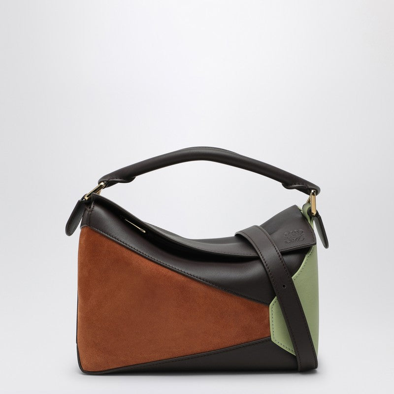 Loewe Small Chocolate/Tan Puzzle Bag In Calfskin And Suede Women