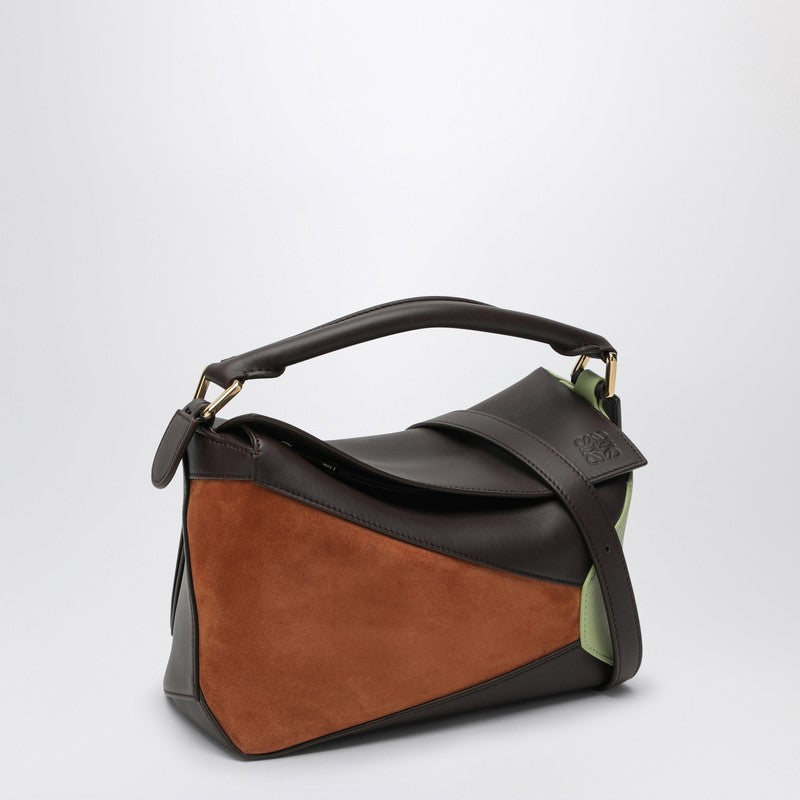 Loewe Small Chocolate/Tan Puzzle Bag In Calfskin And Suede Women