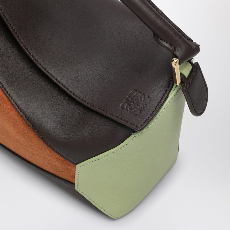 Loewe Small Chocolate/Tan Puzzle Bag In Calfskin And Suede Women