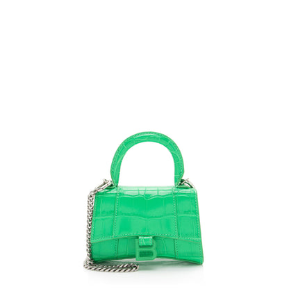 Balenciaga Shiny Croc Embossed Calfskin Hourglass Super Nano Top Handle (SHF-c6OAtN)