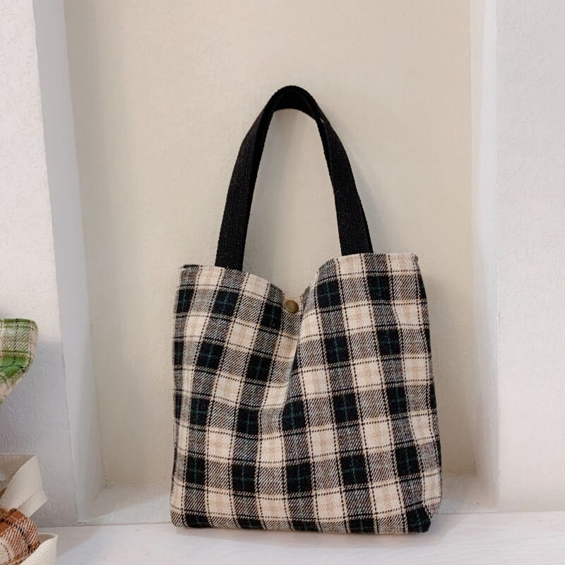 Canvas Plaid Fashionable Shoulder Bags for Women