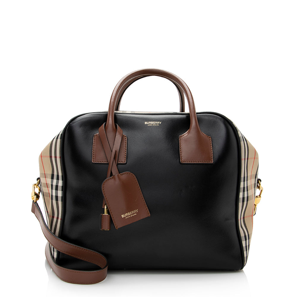 Burberry Calfskin Nova Check Small Cube Bowling Bag (SHF-21401)