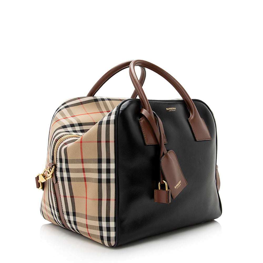 Burberry Calfskin Nova Check Small Cube Bowling Bag (SHF-21401)