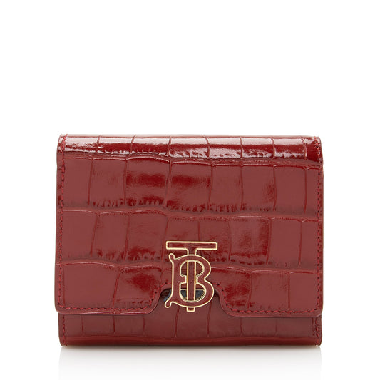 Burberry Croc Embossed Calfskin TB Tri-Fold Compact Wallet (SHF-22710)