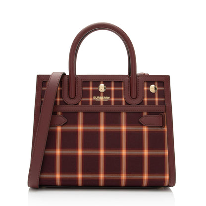 Burberry Tartan Check Smooth Calfskin Title Mini Tote (SHF-zkxnVr)