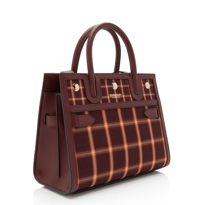 Burberry Tartan Check Smooth Calfskin Title Mini Tote (SHF-zkxnVr)