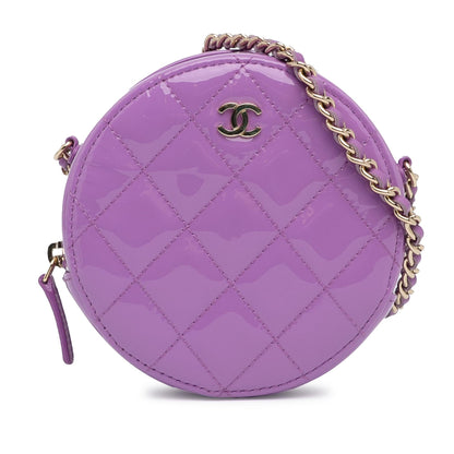 Chanel CC Quilted Patent Round Clutch With Chain (SHG-g7ORNQ)