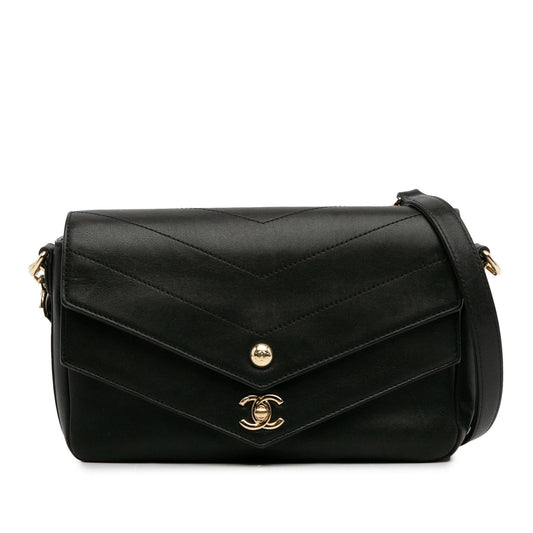 Chanel Calfskin Elaphe Double Chevron Flap (SHG-L3u8Dw)