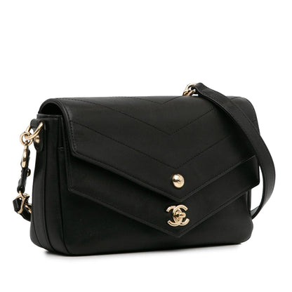 Chanel Calfskin Elaphe Double Chevron Flap (SHG-L3u8Dw)