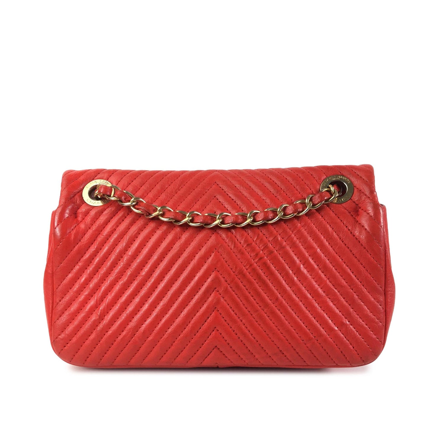 Chanel Medium Wrinkled Calfskin Quilted Chevron Medallion Charm Surpique Flap (SHG-Xm49iv)