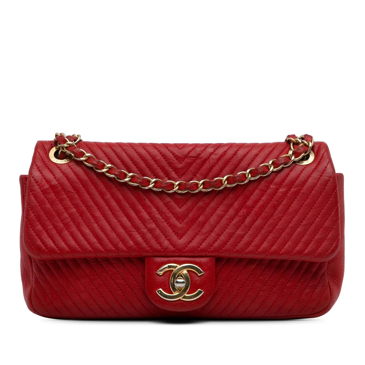 Chanel Medium Wrinkled Calfskin Quilted Chevron Medallion Charm Surpique Flap (SHG-hytIzX)