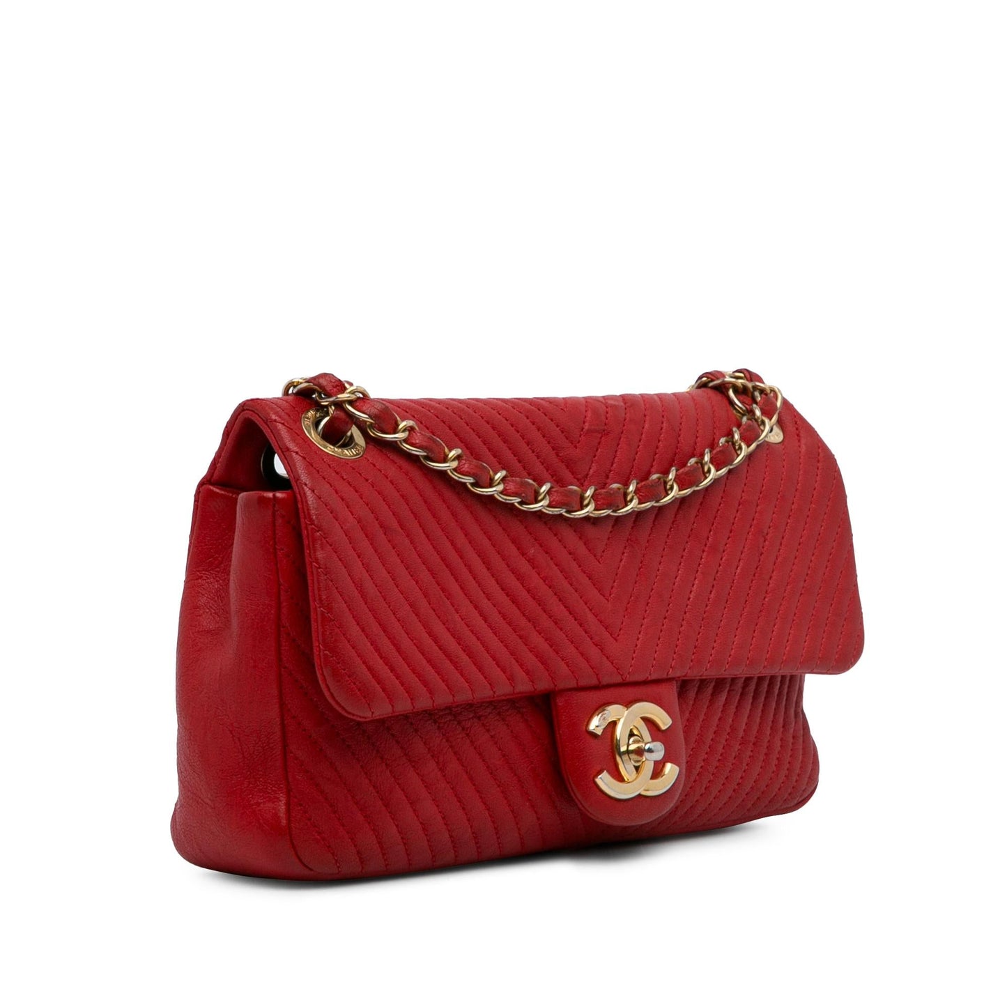 Chanel Medium Wrinkled Calfskin Quilted Chevron Medallion Charm Surpique Flap (SHG-hytIzX)