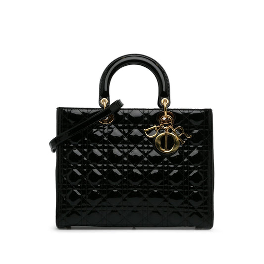 Dior Large Patent Cannage Lady Dior (SHG-WCWHTr)