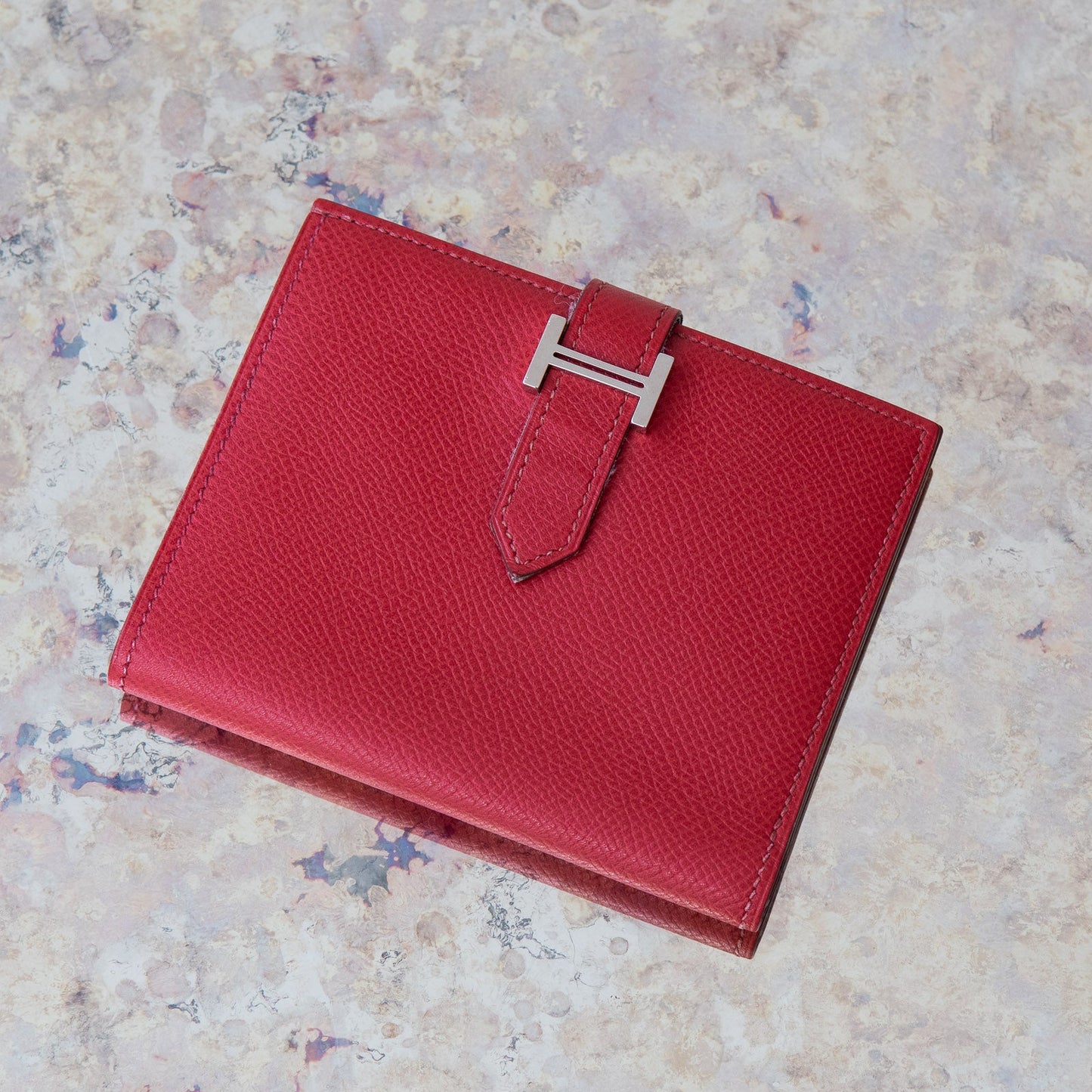 Hermes Compact Bearn Red Epsom Leather Wallet