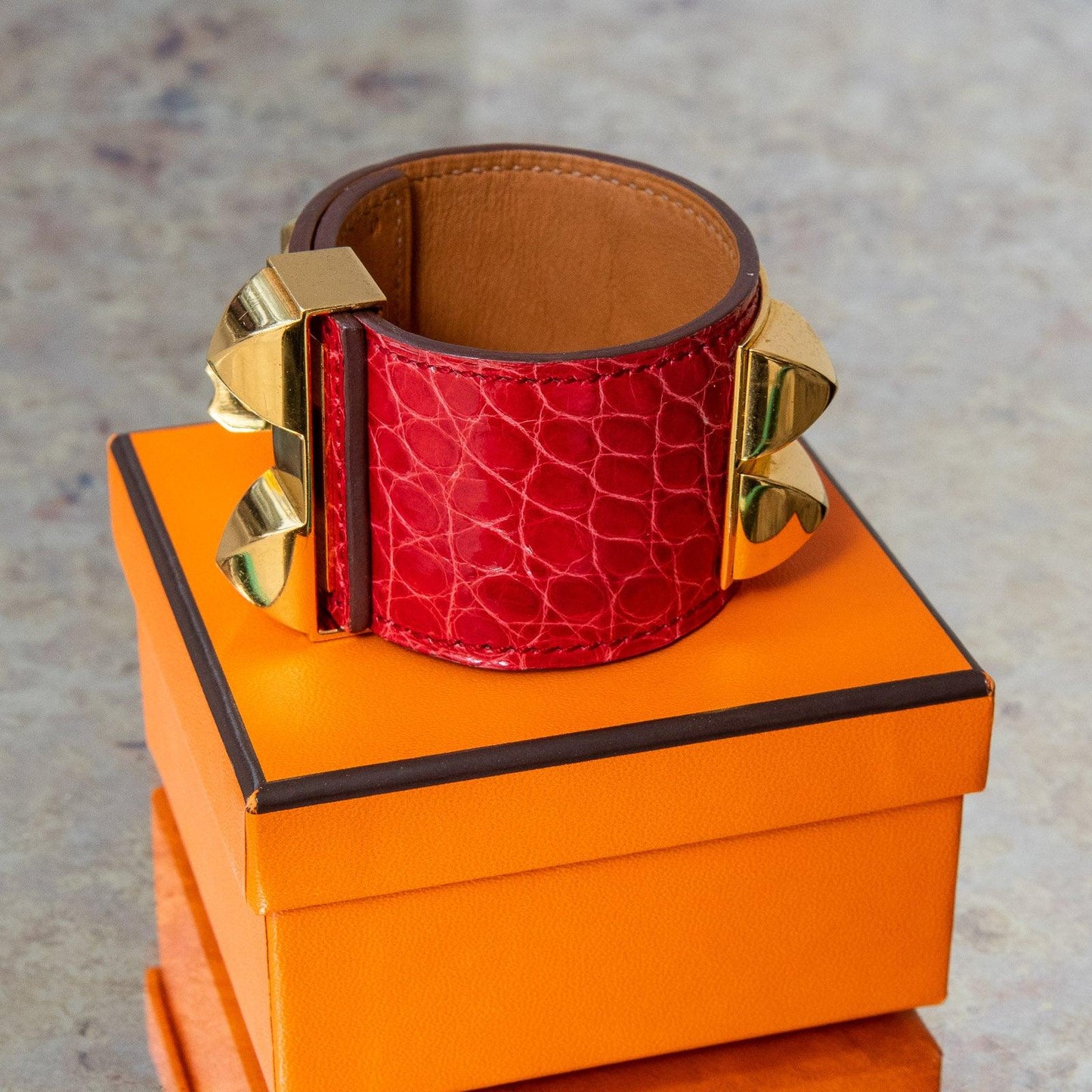 Hermes Red Crocodile Collier de Chien Cuff