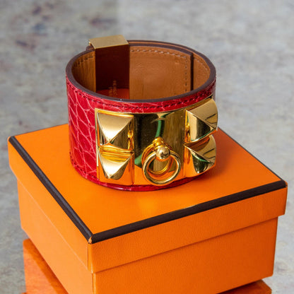 Hermes Red Crocodile Collier de Chien Cuff