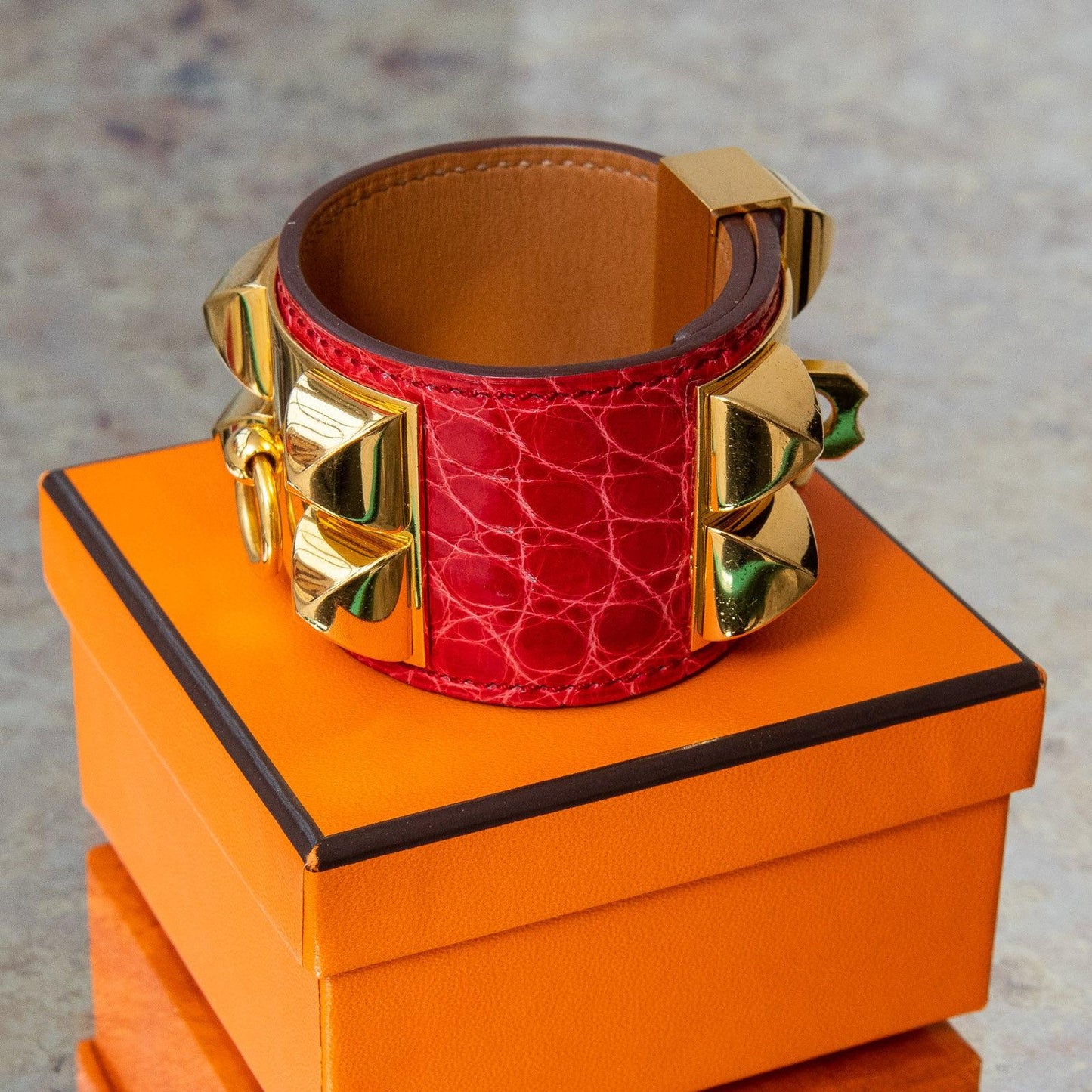 Hermes Red Crocodile Collier de Chien Cuff